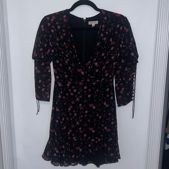 For love and lemons black mini dress with pink and red flowers size XS - Picture 2 of 5